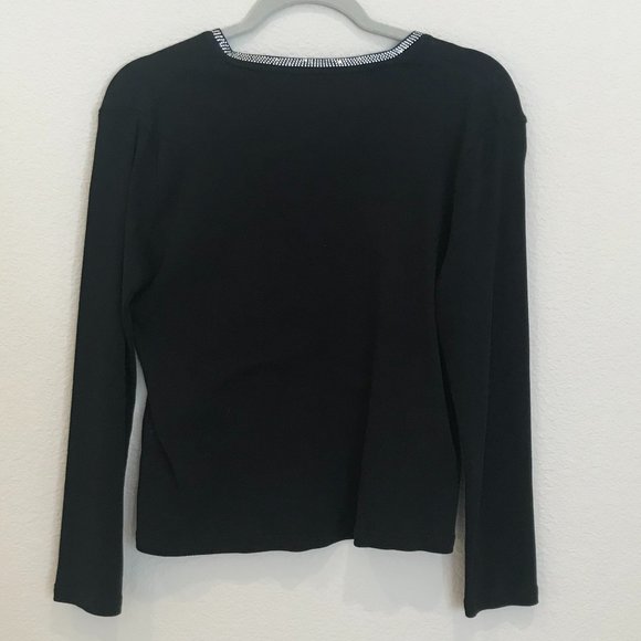 Talbots Black V-Neck Top with Rhinestone-like Decoration - Picture 2 of 3